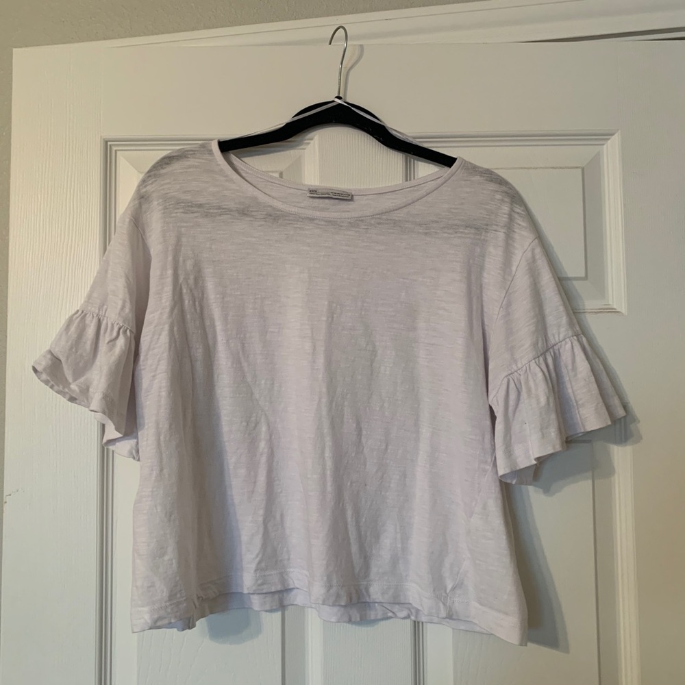 Zara cropped tee with ruffle sleeves